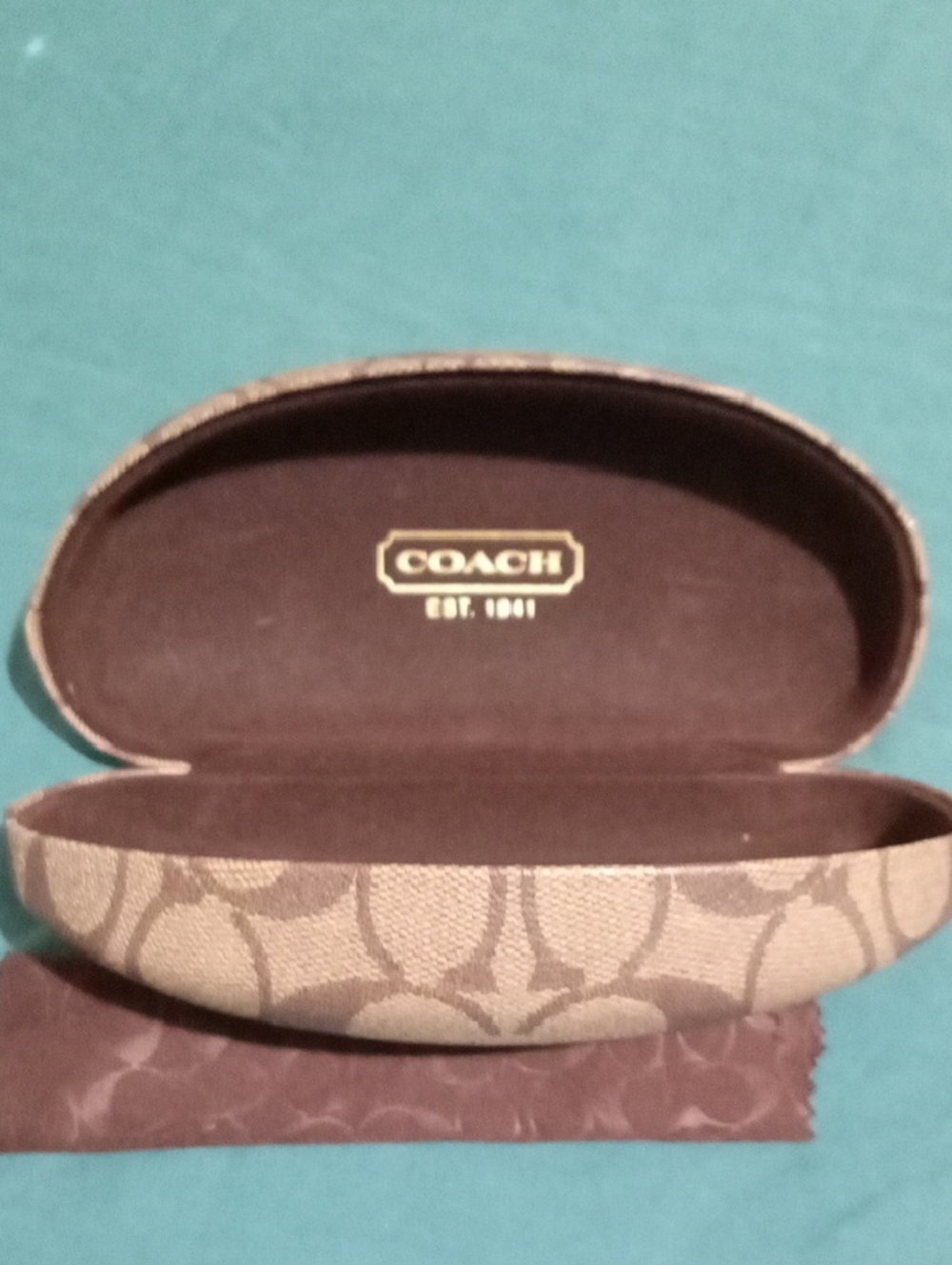 Coach Brown Signature Clamshell Sunglasses Case
